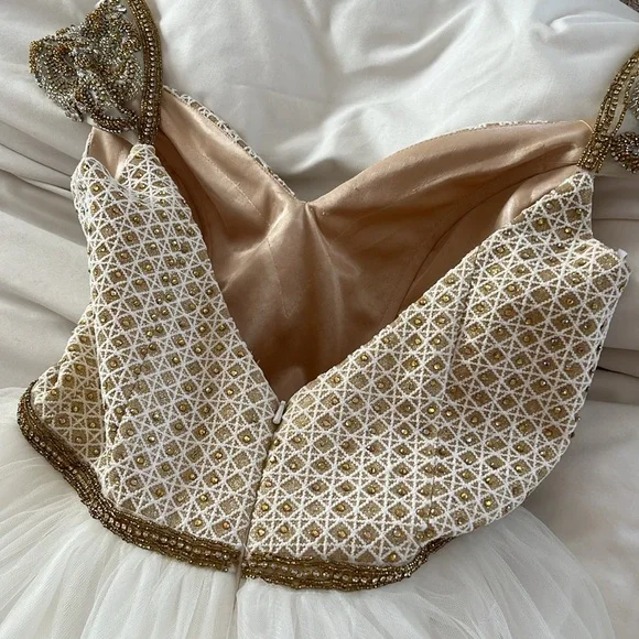 Vienna Prom Damaged Elegant Ivory and Gold Formal Prom | Wedding Gown - Picture 15 of 16